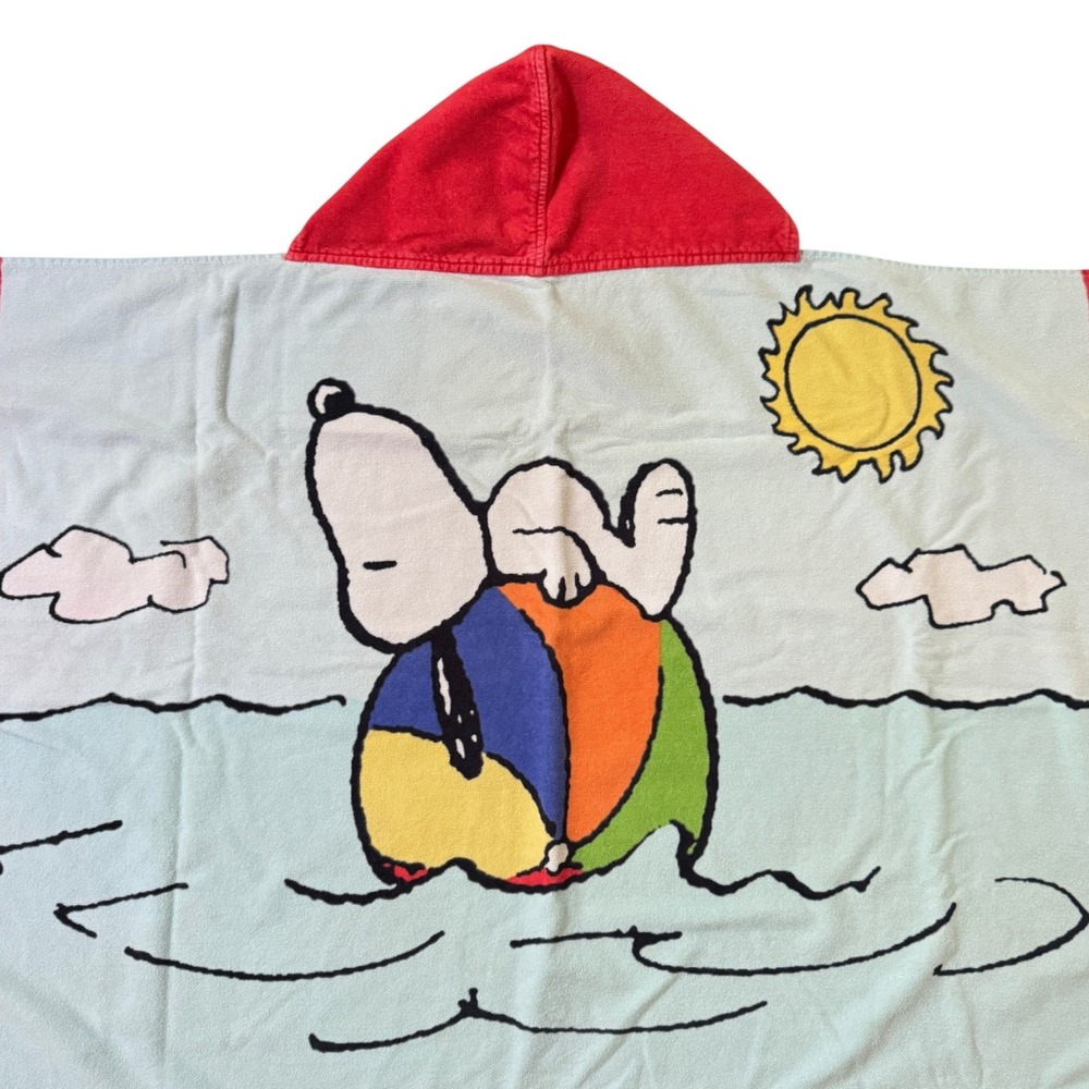 Pottery Barn Kids Peanuts Hooded Towel Kids 30x50 Blue Snoopy Beach Ball Cotton - Picture 3 of 6